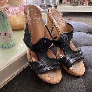 Jack Rogers Shoes size 7M Emilia Black Leather Cork Wedge Sandal Sz 7